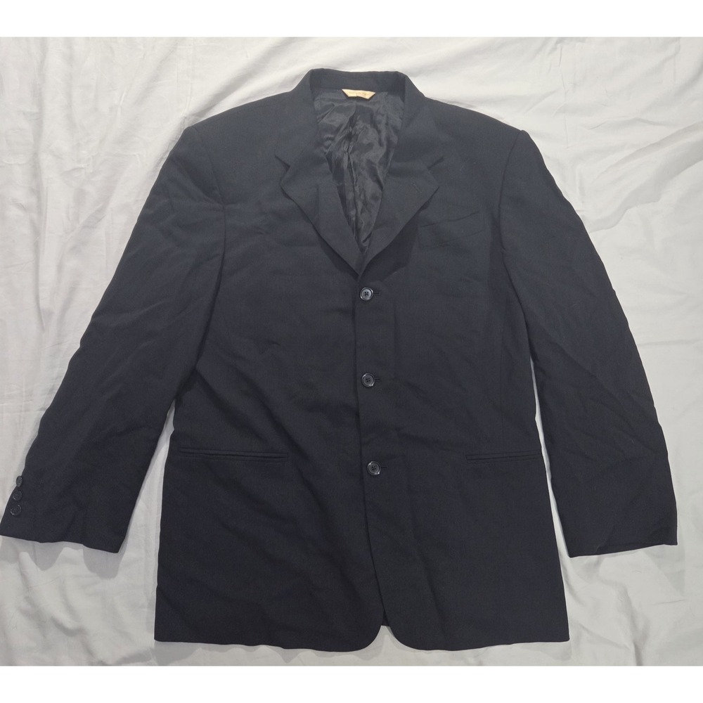 Donna Karan Signature Italy Suit 3 Button Jacket Blazer Smooth Wool Black 46 40